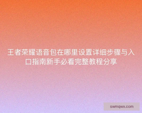 王者荣耀语音包在哪里设置详细步骤与入口指南新手必看完整教程分享