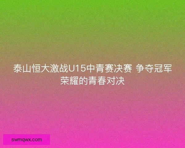 泰山恒大激战U15中青赛决赛 争夺冠军荣耀的青春对决