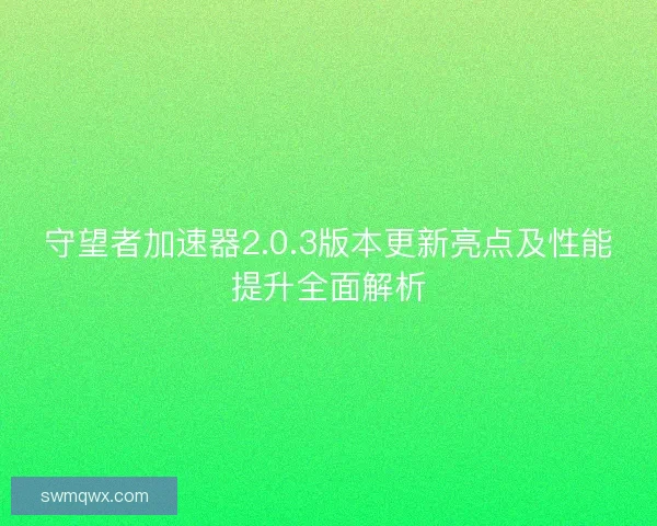 守望者加速器2.0.3版本更新亮点及性能提升全面解析